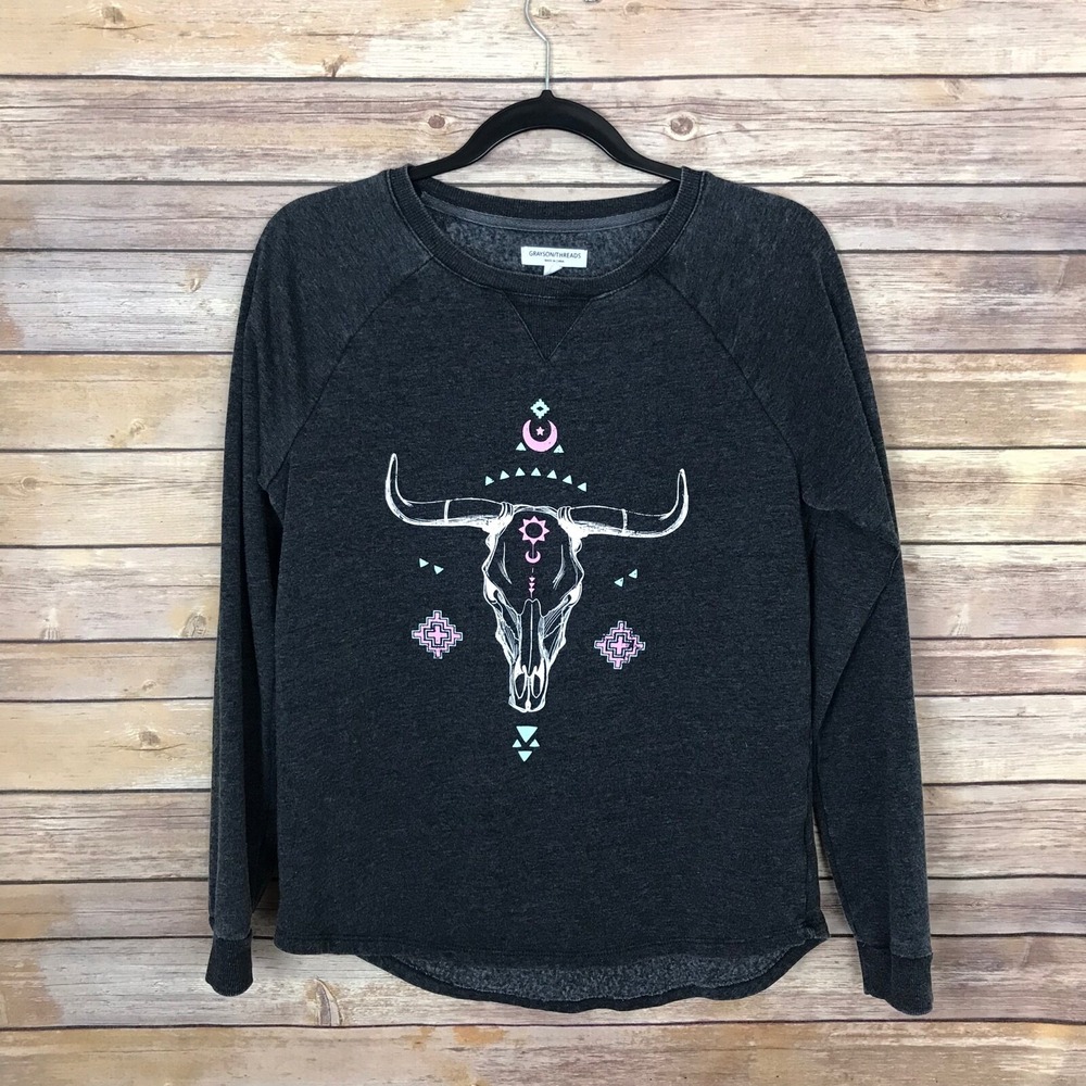 Grayson Threads Top Juniors S Gray Crew Neck Sweat Shirt Terry Knit Longhorn